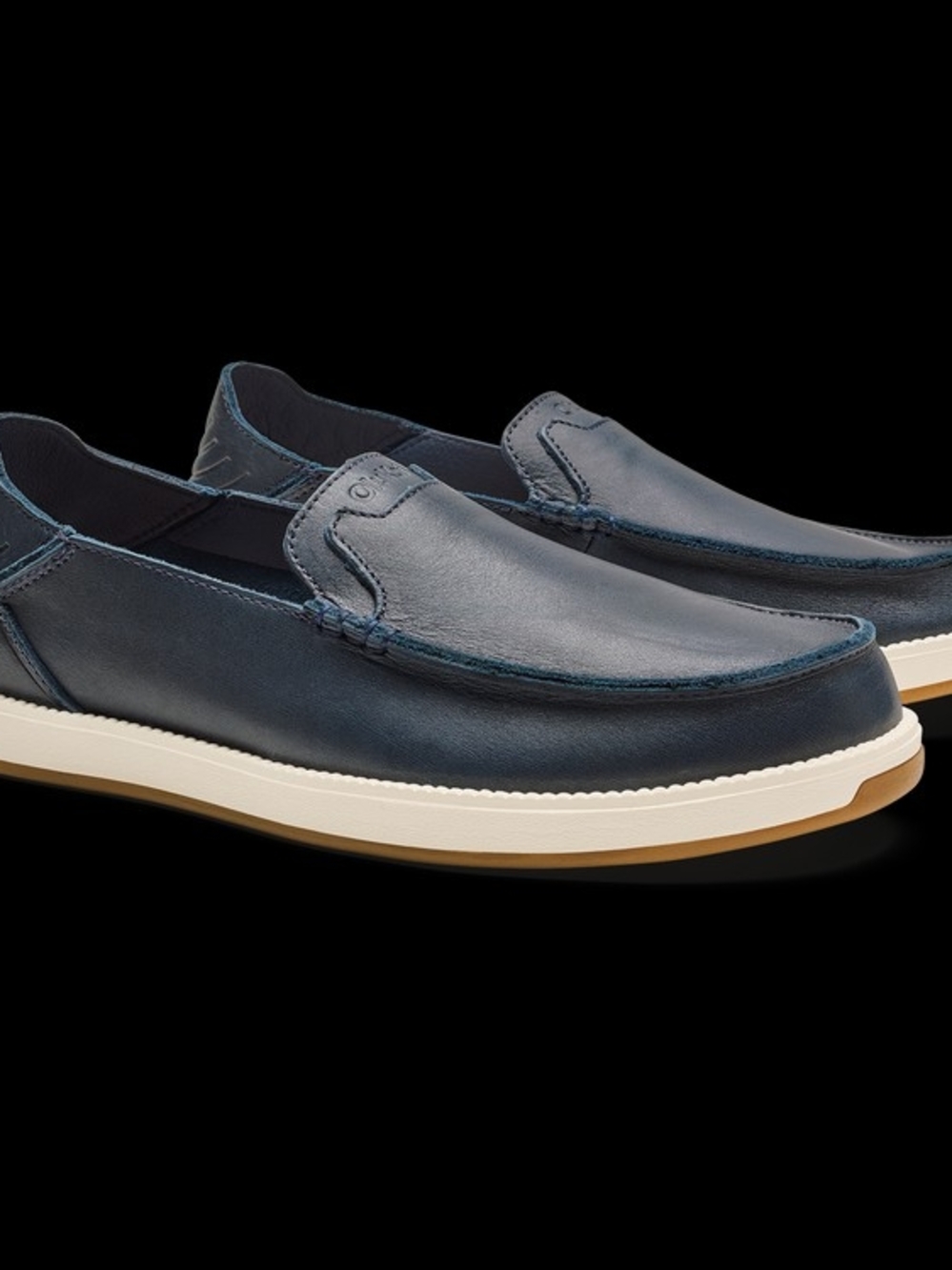 OluKai Navy Leather Sneakers with White Midsole and Gum Outsole